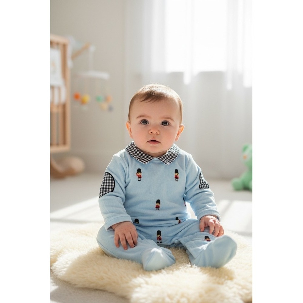 Baby Starters Footed Sleeper Unisex 0-3 M Light Blue Guardsmen Collar soldier